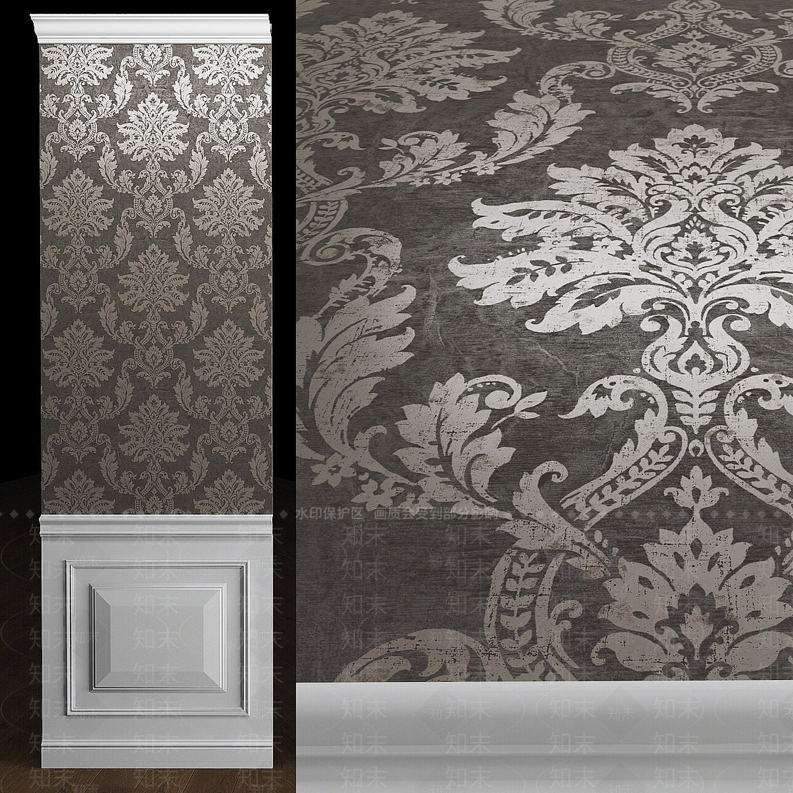 法式美式护墙板3D模型下载【ID:1187381376】