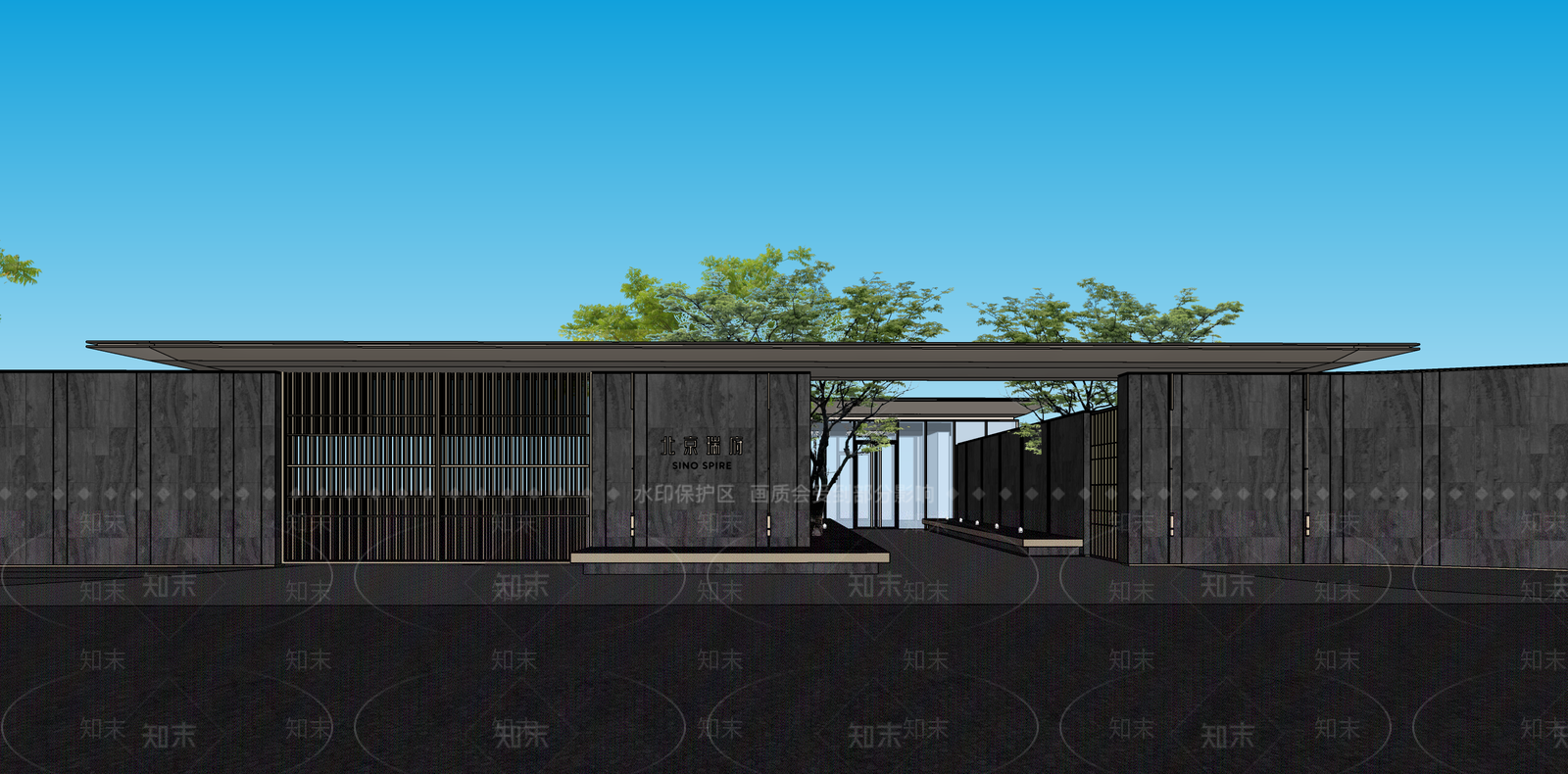 现代新中式小区建筑SU模型下载【ID:1187381557】
