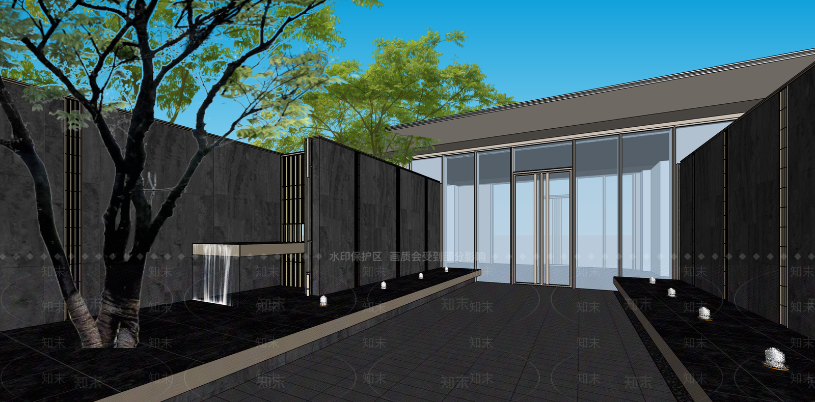 现代新中式小区建筑SU模型下载【ID:1187381557】