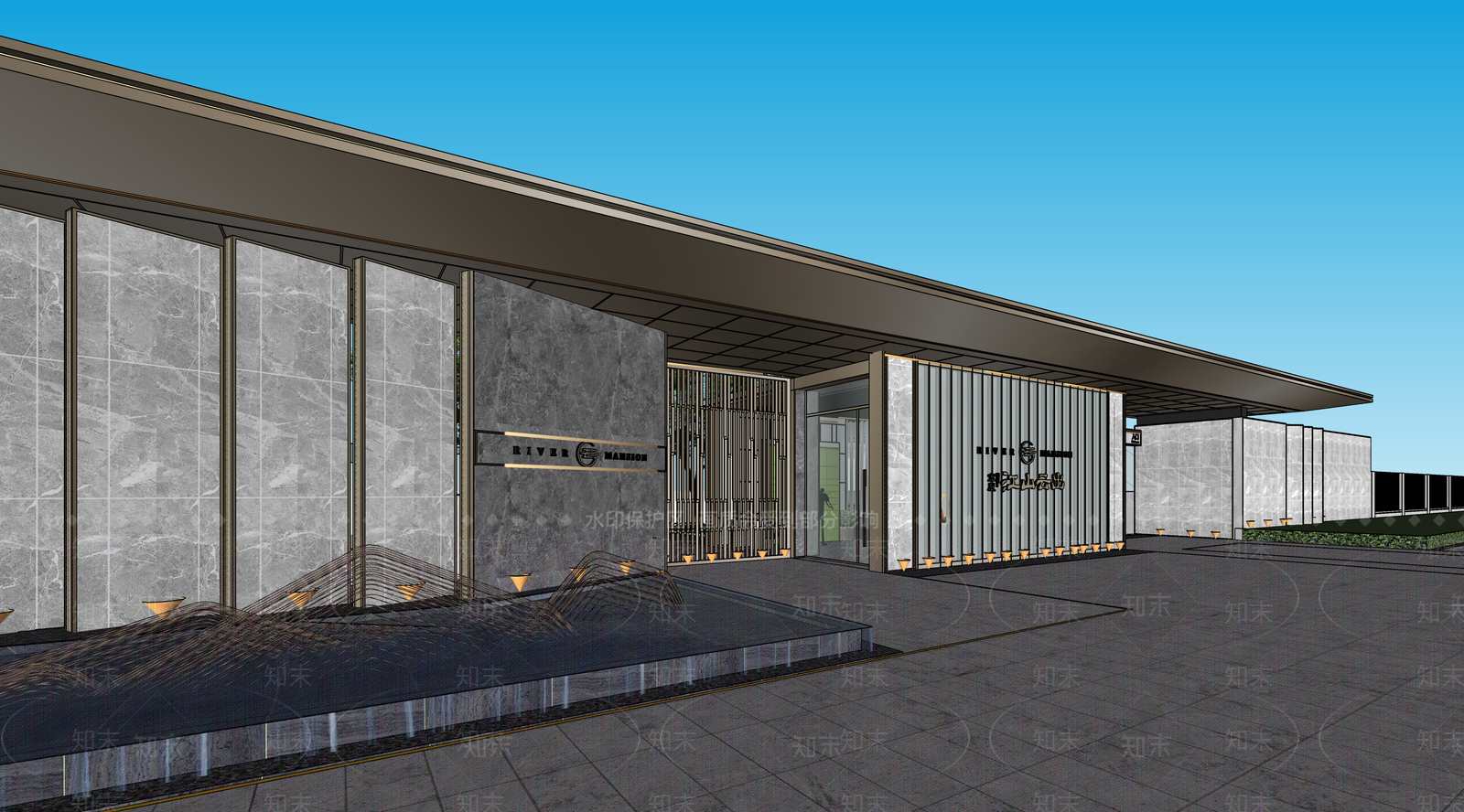 现代新中式小区建筑SU模型下载【ID:1187381675】