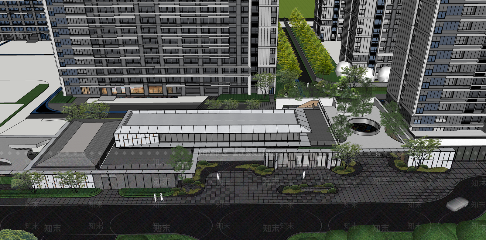 现代极简小区建筑SU模型下载【ID:1187381795】