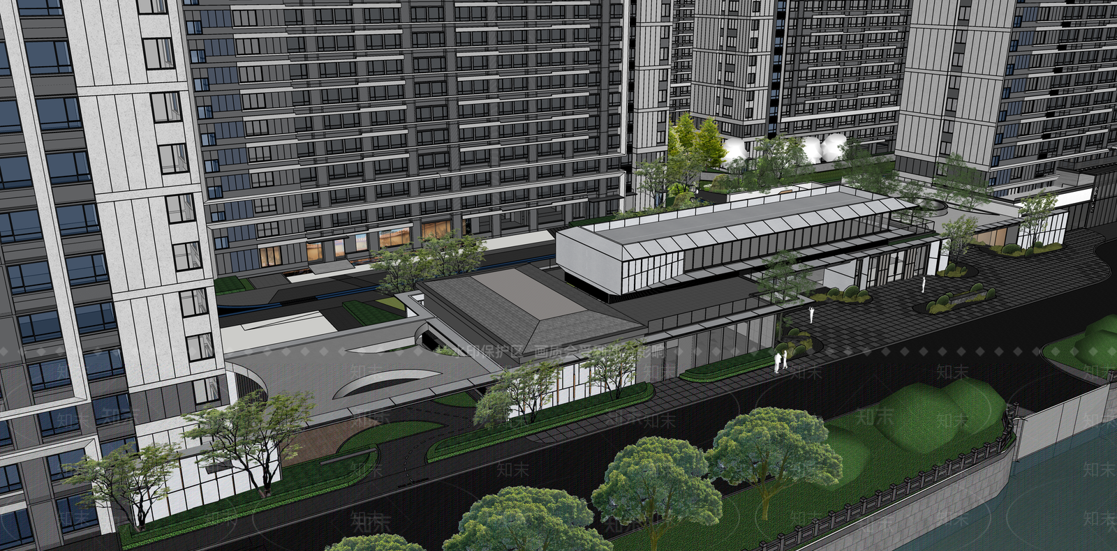现代极简小区建筑SU模型下载【ID:1187381795】