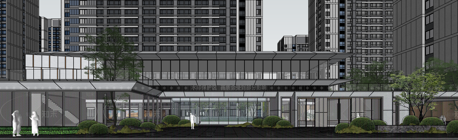 现代极简小区建筑SU模型下载【ID:1187381795】