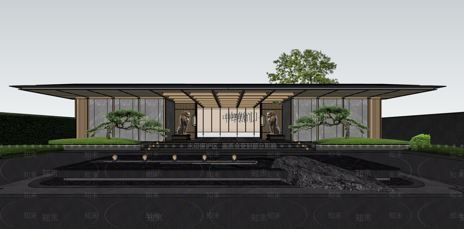 现代新中式小区建筑SU模型下载【ID:1187381813】