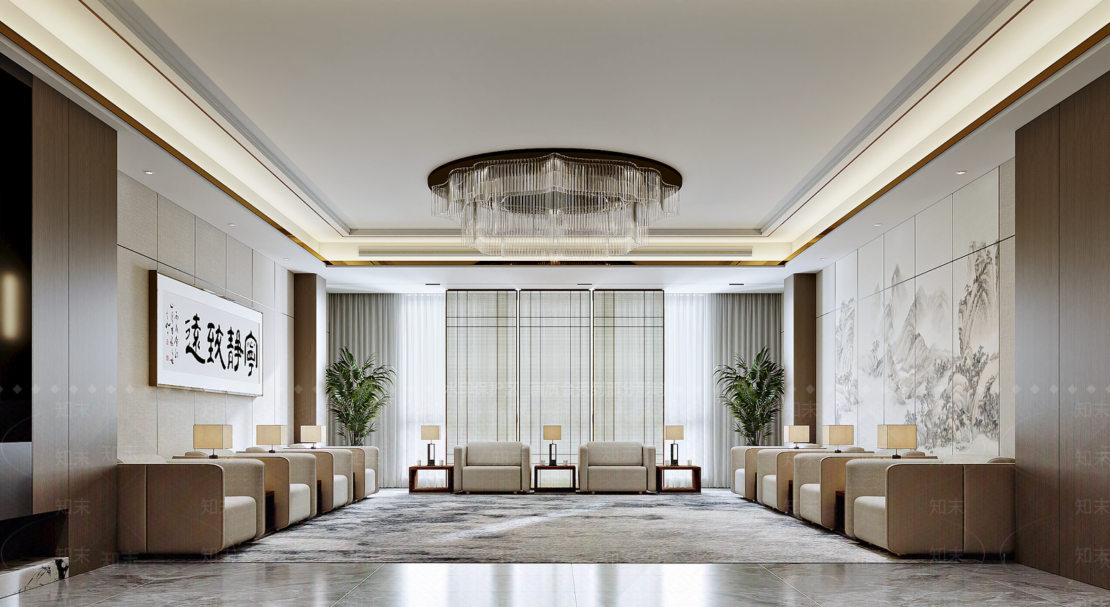 新中式轻奢接待室3D模型下载【ID:1187385981】