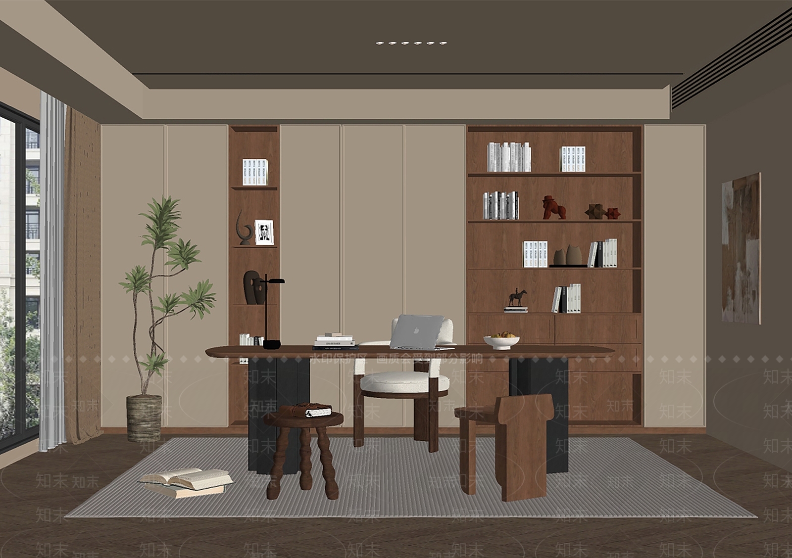现代中古书房SU模型下载【ID:1187389265】