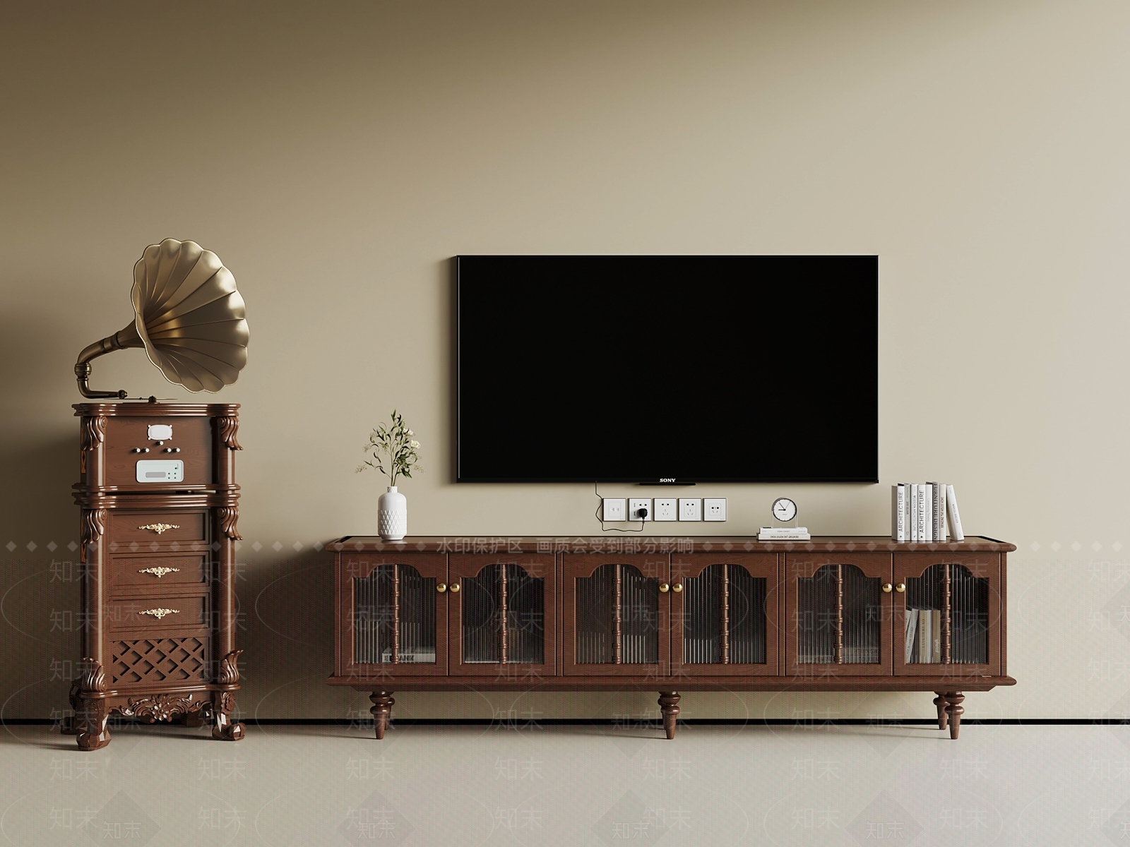 法式中古电视柜SU模型下载【ID:1187390486】