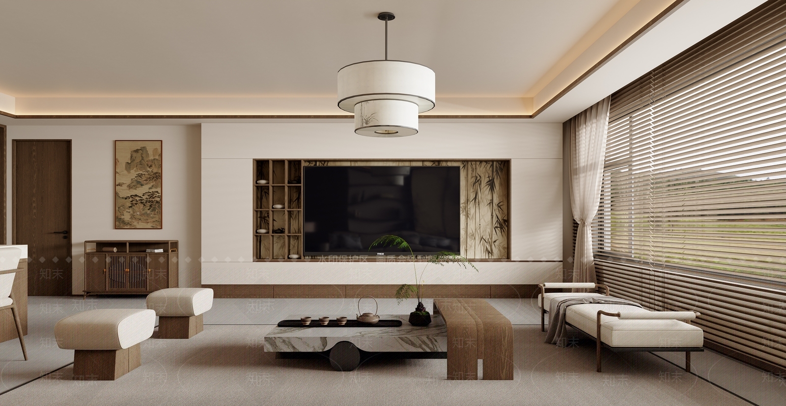新中式民宿客房3D模型下载【ID:1215041828】