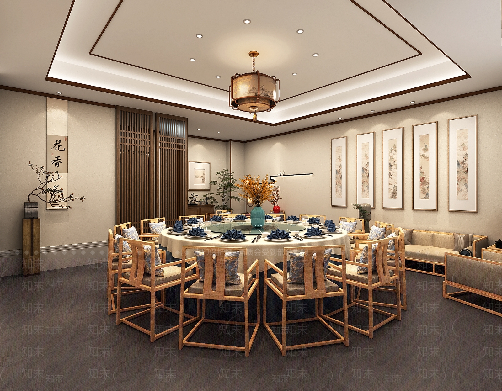中式新中式中餐厅3D模型下载【ID:1187396099】