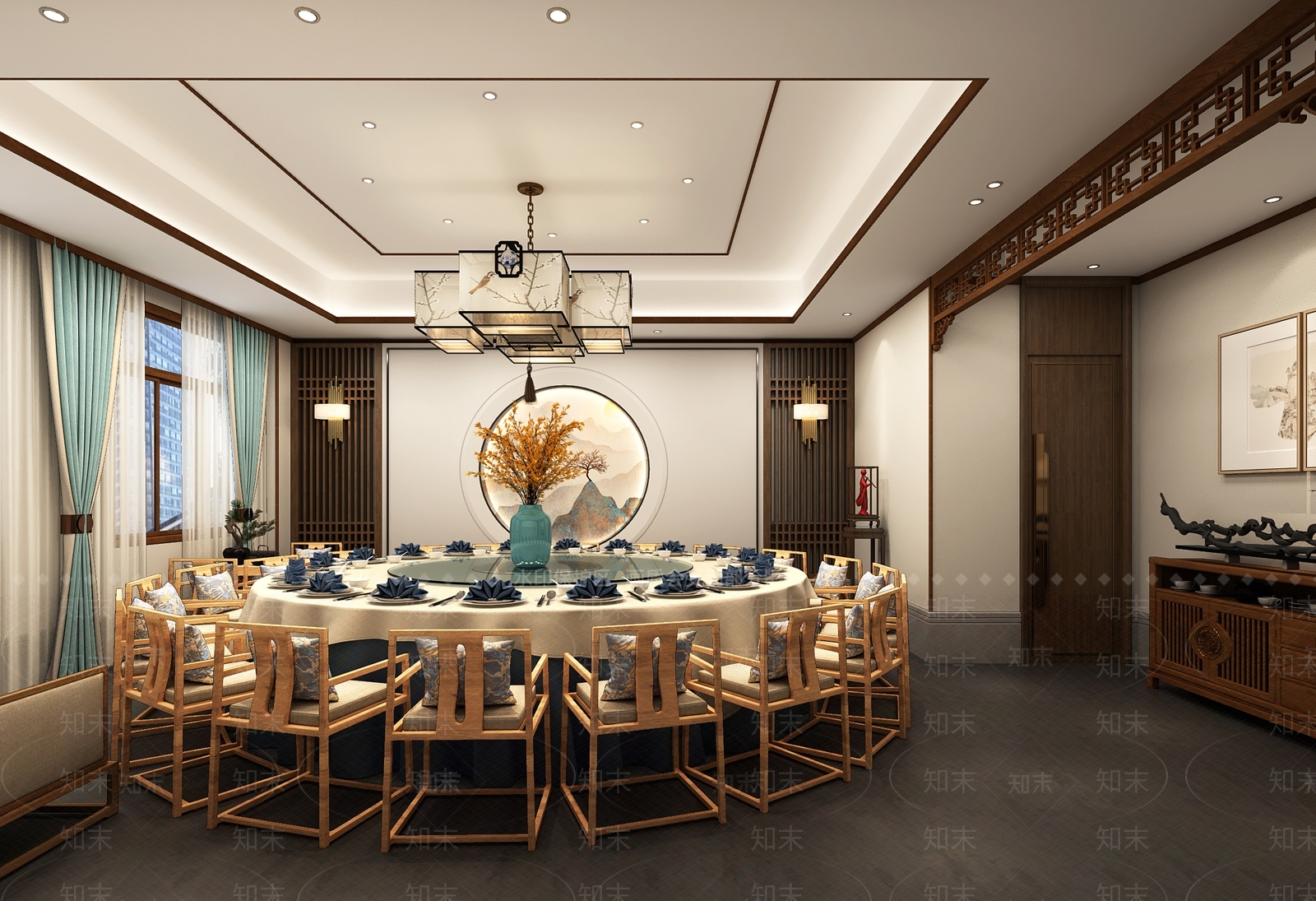中式新中式中餐厅3D模型下载【ID:1187396883】