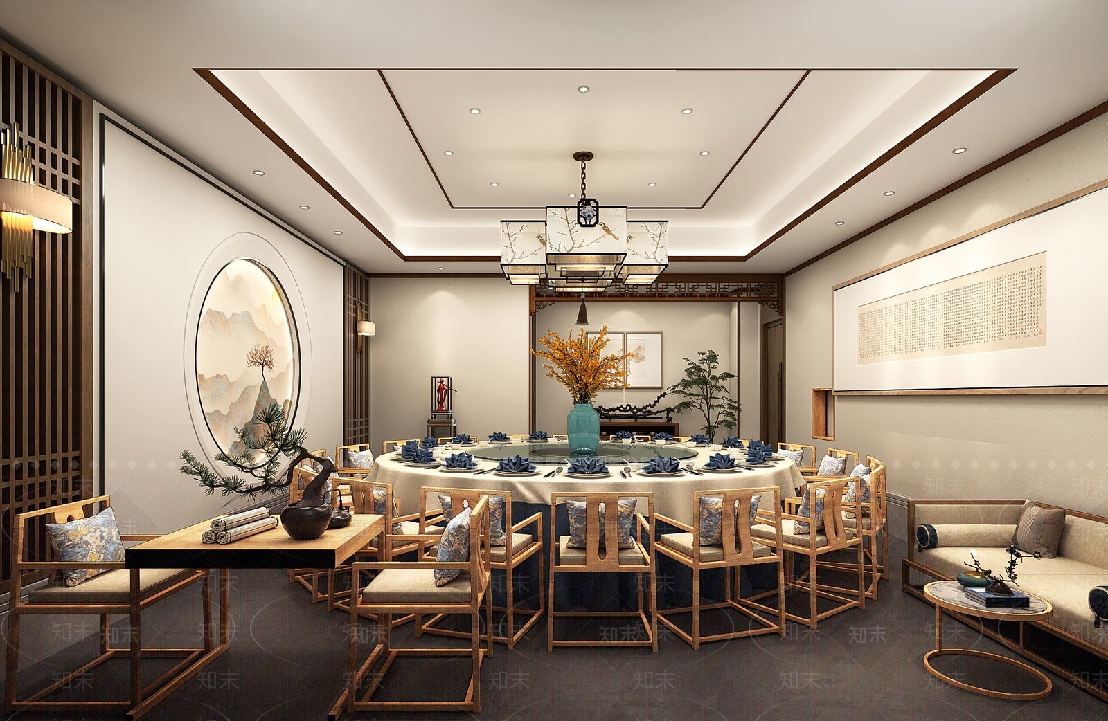 中式新中式中餐厅3D模型下载【ID:1187396883】