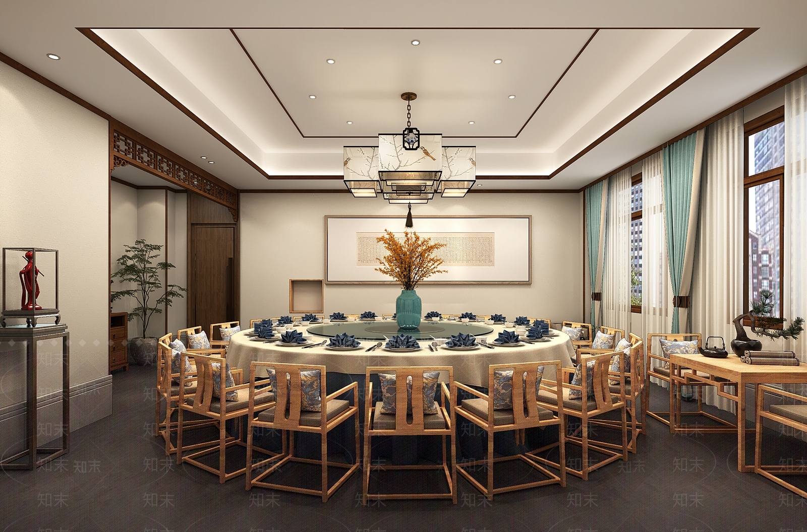 中式新中式中餐厅3D模型下载【ID:1187396883】