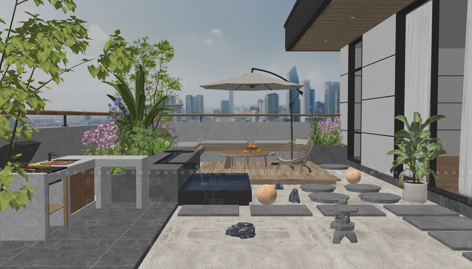 现代屋顶花园SU模型下载【ID:1187402477】