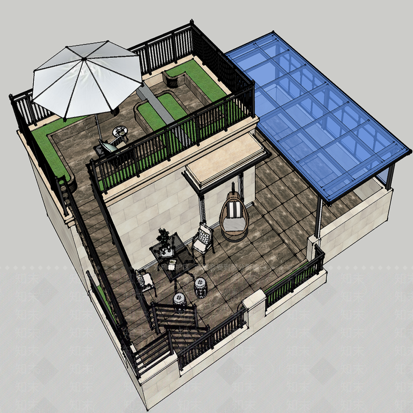 现代屋顶花园SU模型下载【ID:1187411193】