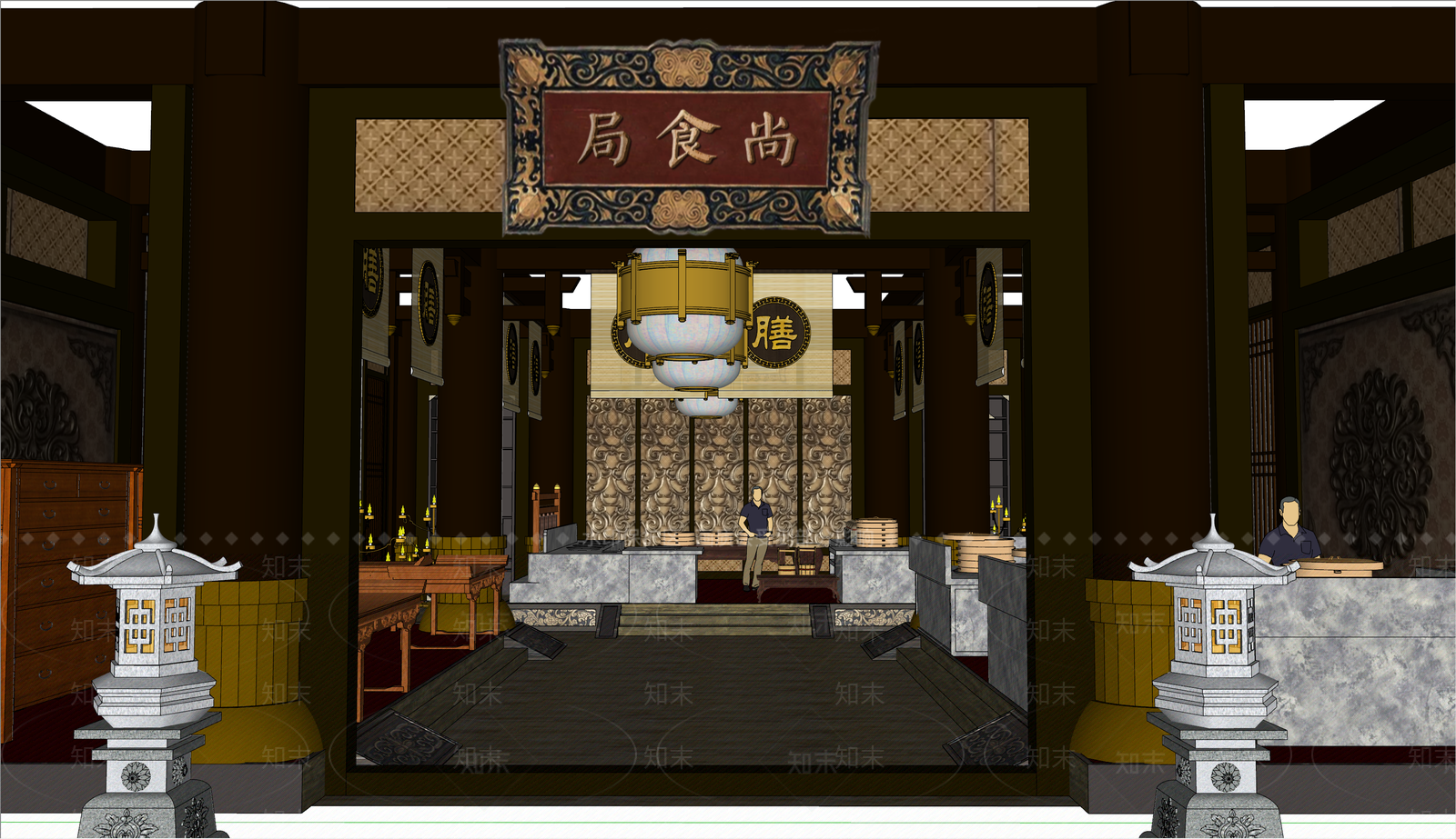 中式复古风格建筑SU模型下载【ID:1187414180】