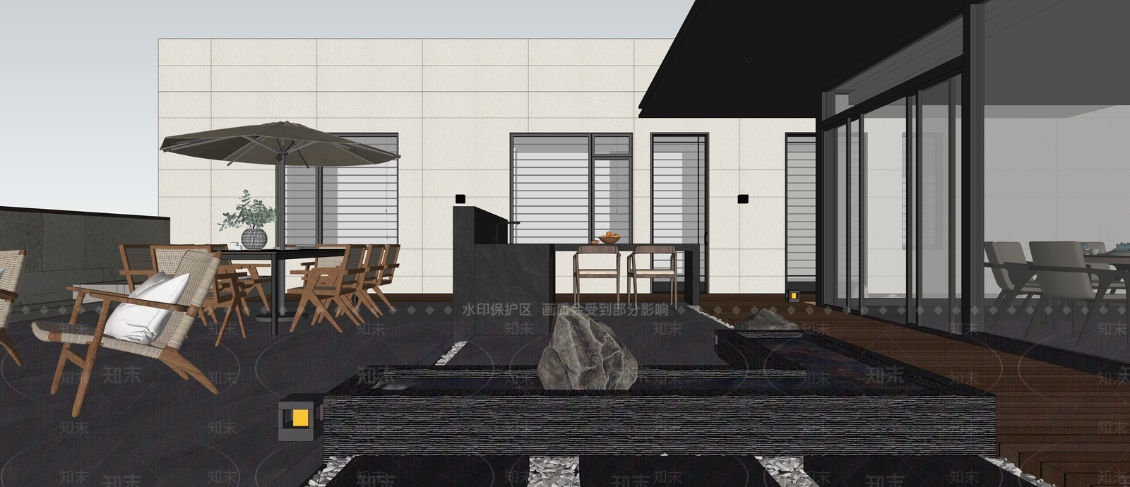 现代新中式屋顶花园SU模型下载【ID:1187414114】