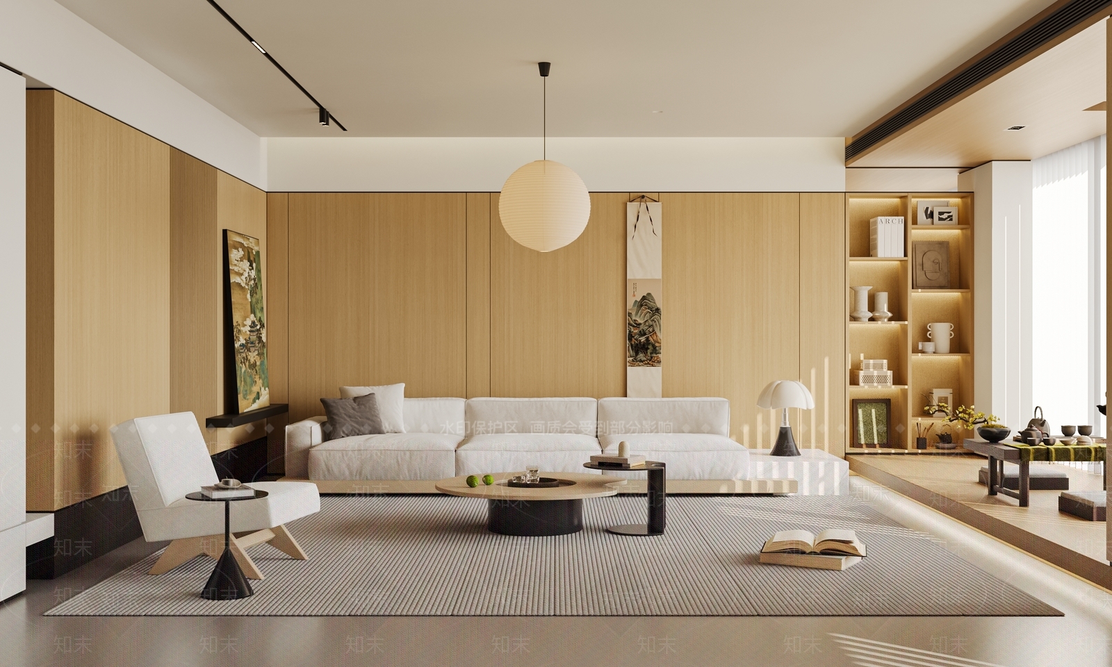 日式原木风客厅3D模型下载【ID:1187416099】