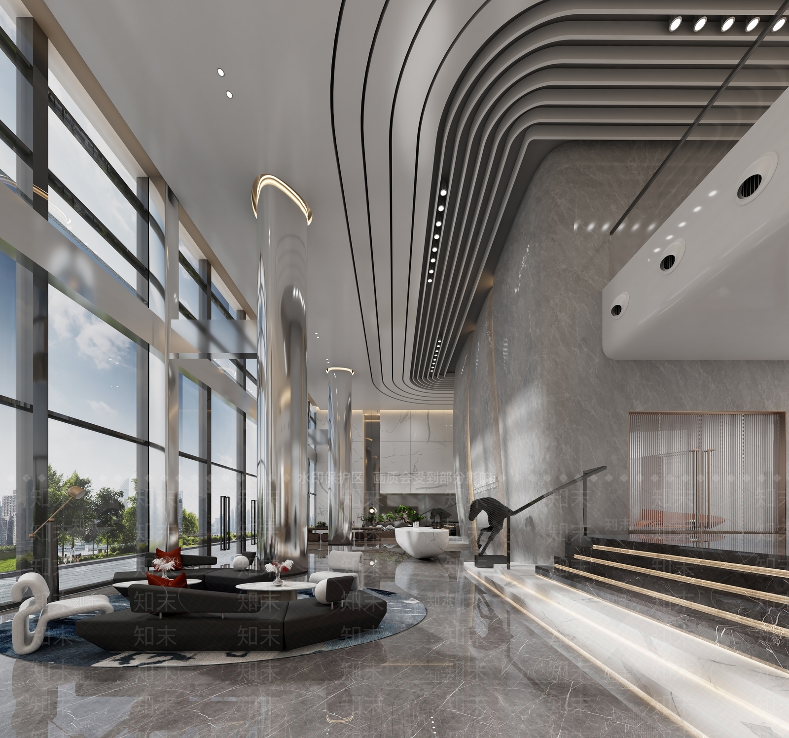 现代办公大厅3D模型下载【ID:1187417145】