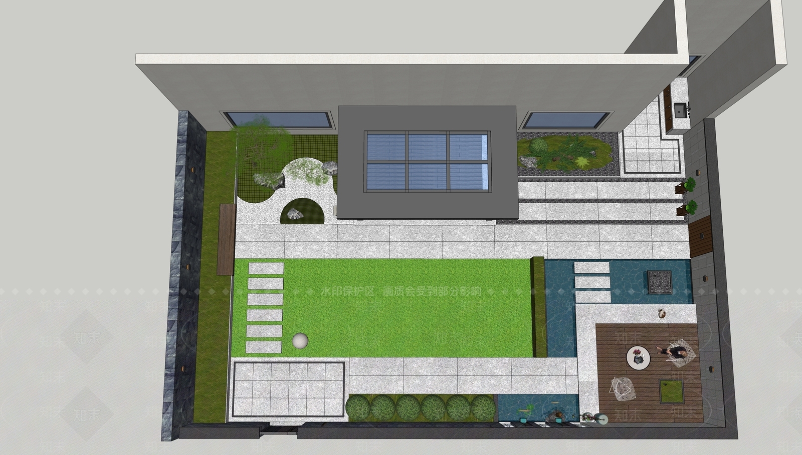 现代简约别墅庭院SU模型下载【ID:1187420057】