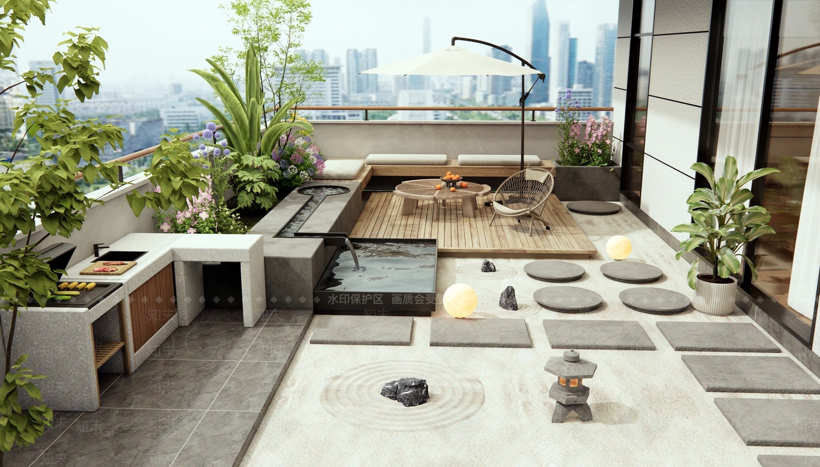 现代屋顶花园SU模型下载【ID:1187419918】