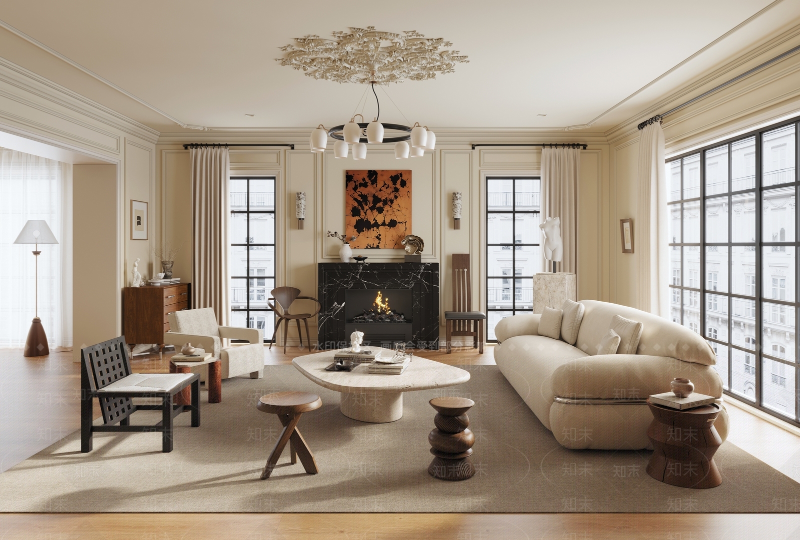 法式复古客厅3D模型下载【ID:1187424897】