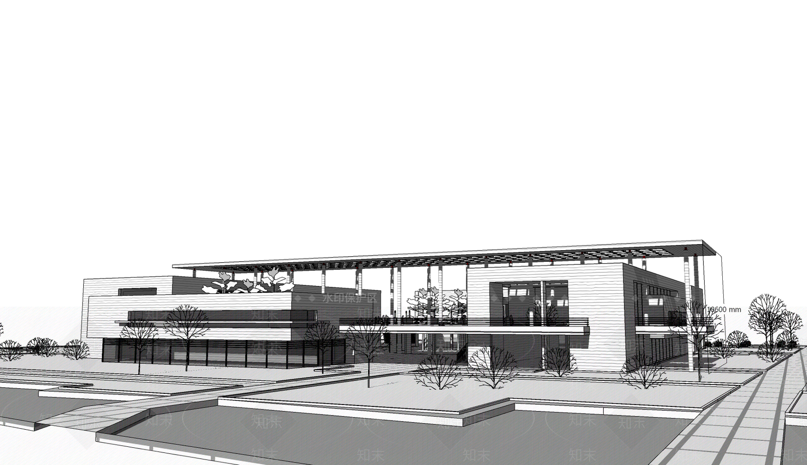 现代展览馆建筑SU模型下载【ID:1187426962】