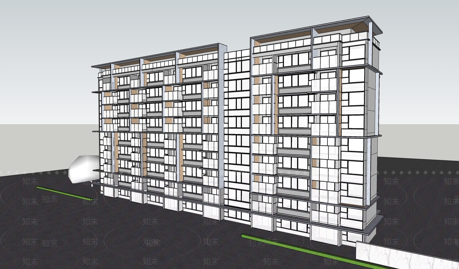 现代极简多层住宅SU模型下载【ID:1187429206】