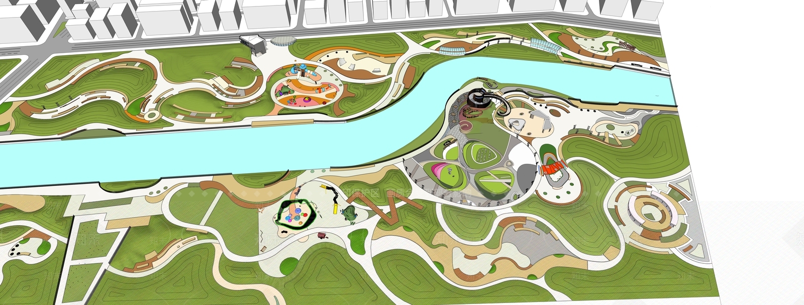 现代滨水景观SU模型下载【ID:1187431192】