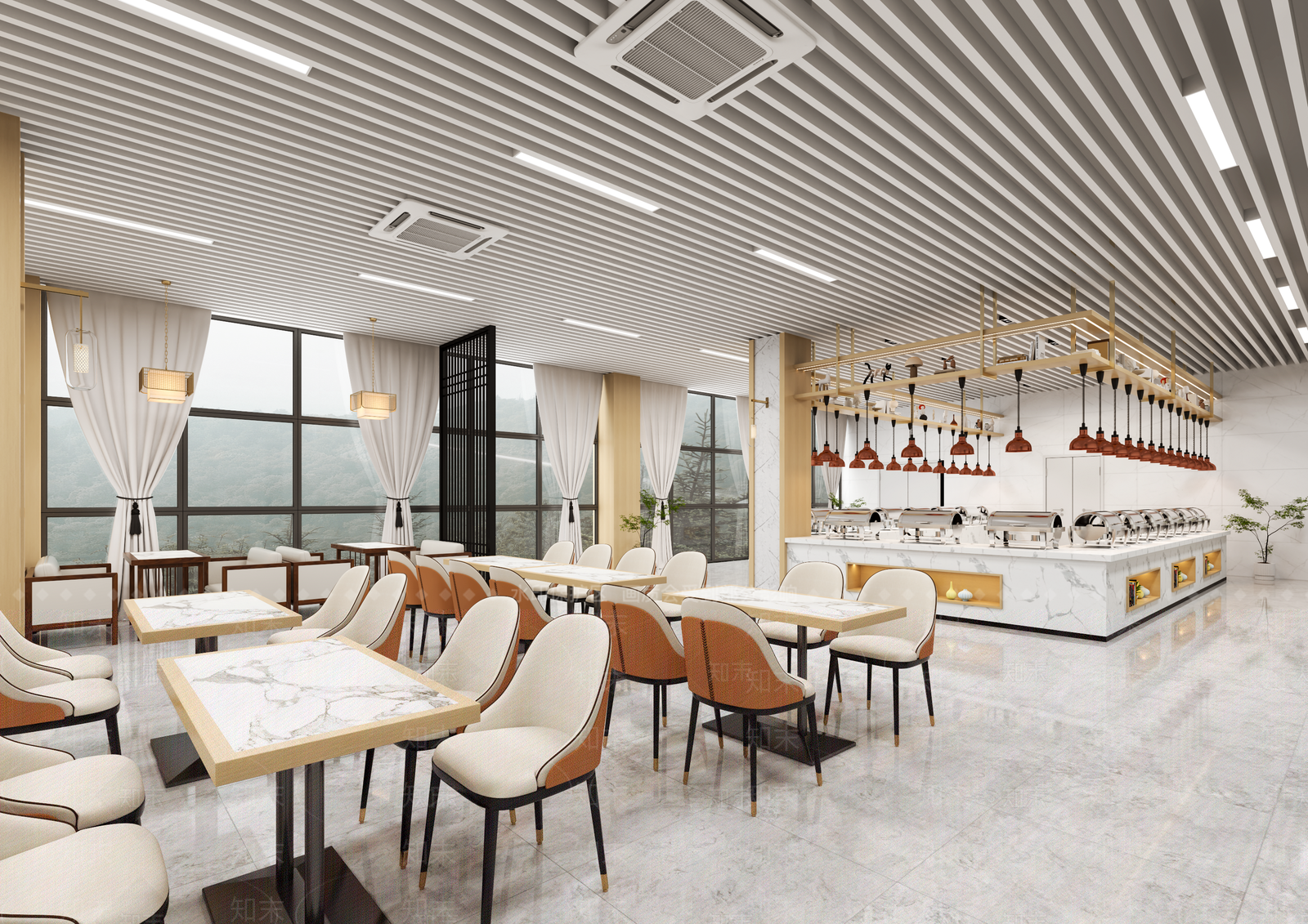 现代新中式自助餐厅3D模型下载【ID:1187434165】