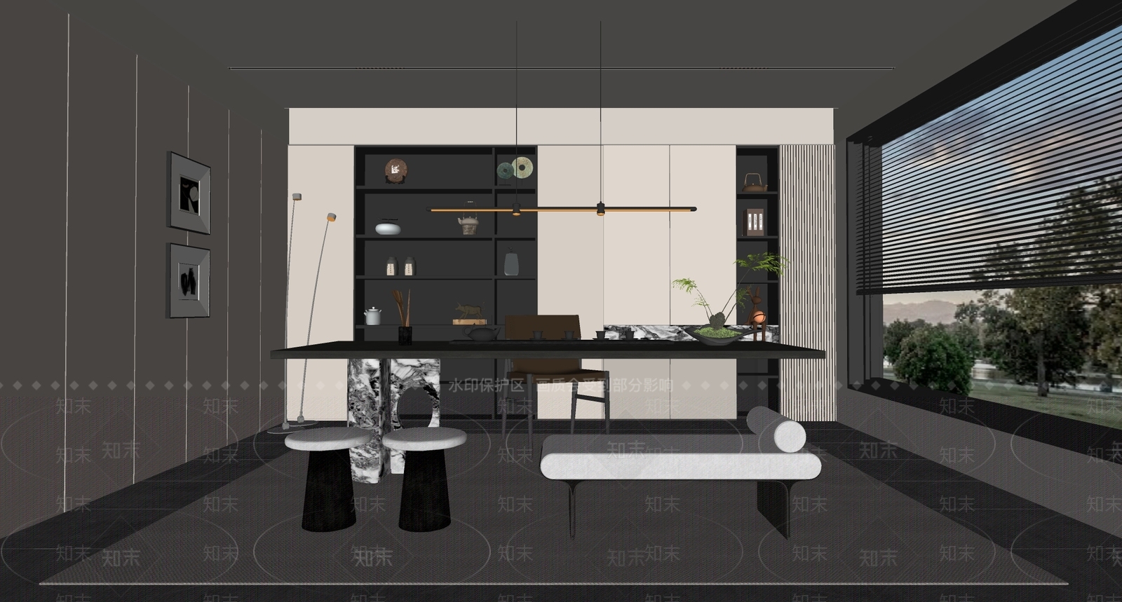 现代新中式茶室SU模型下载【ID:1187437147】