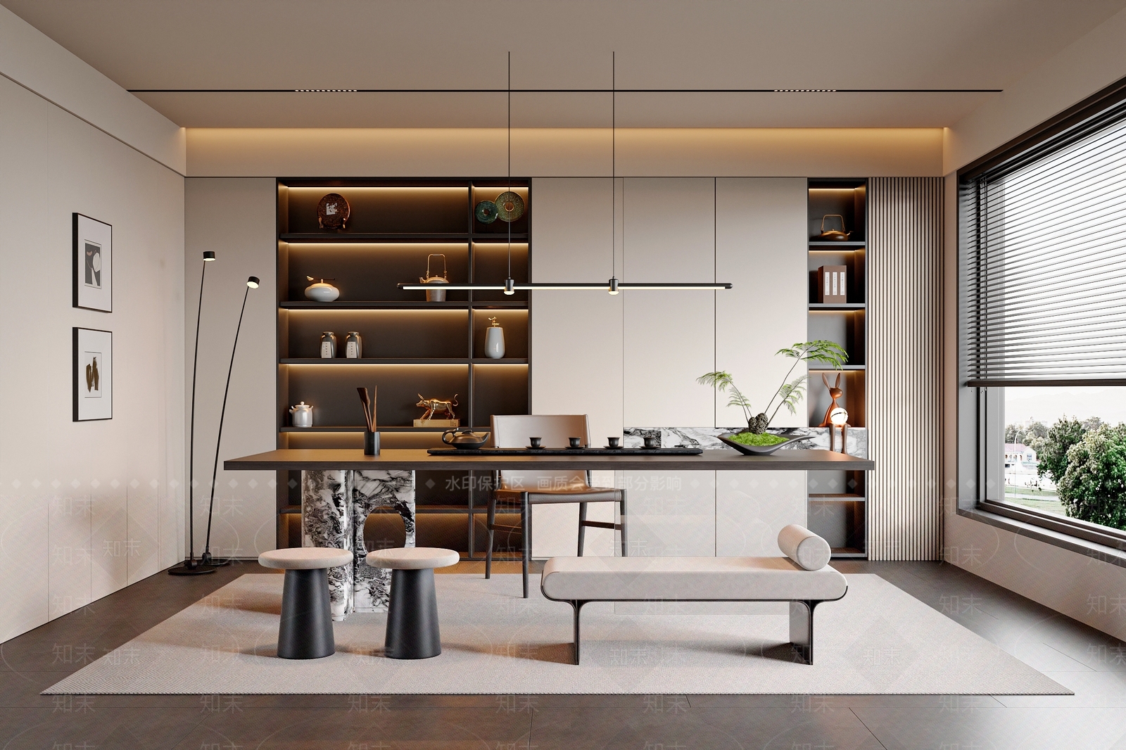 现代新中式茶室SU模型下载【ID:1187437147】