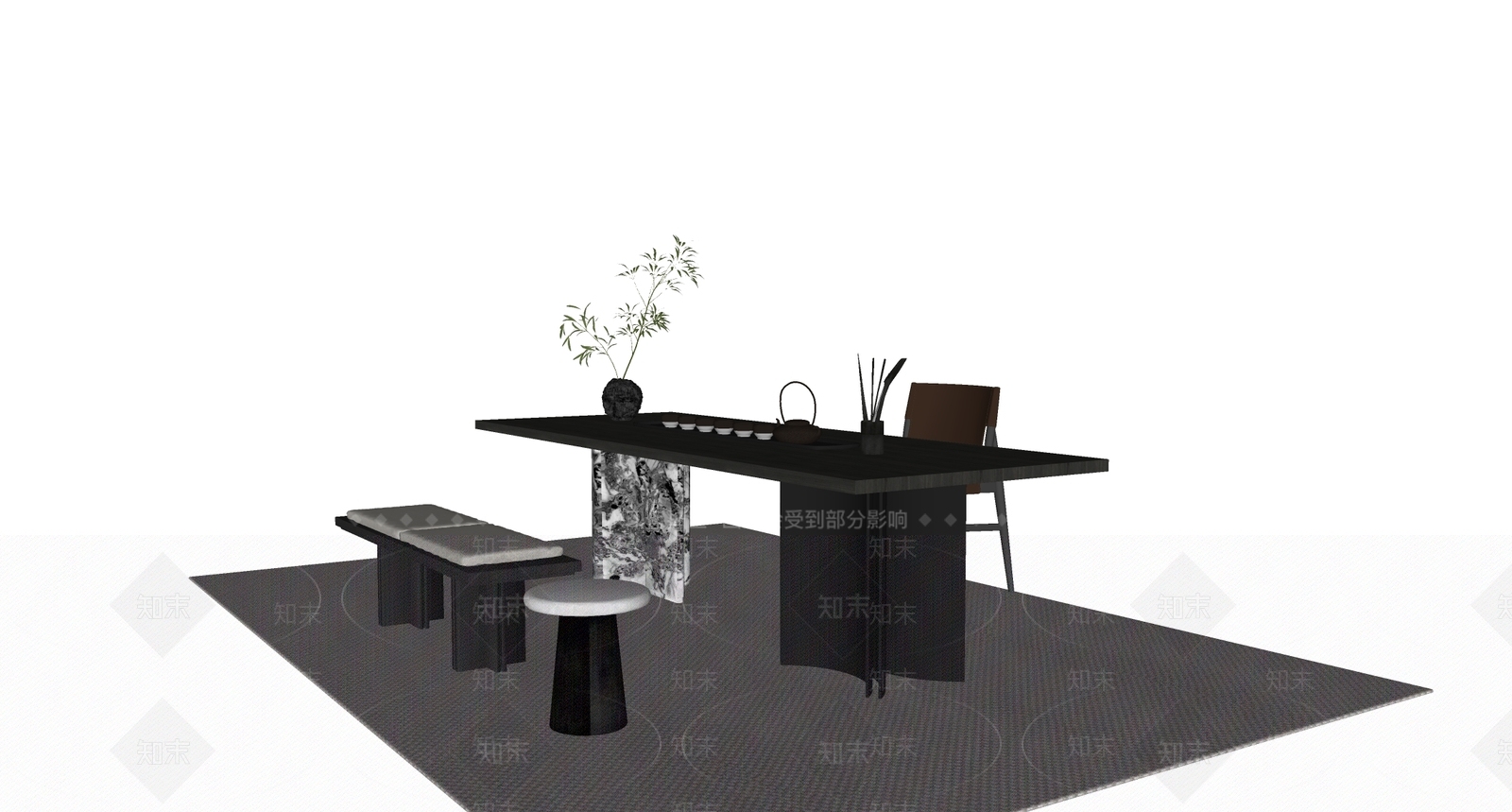 现代新中式茶桌椅SU模型下载【ID:1187438140】