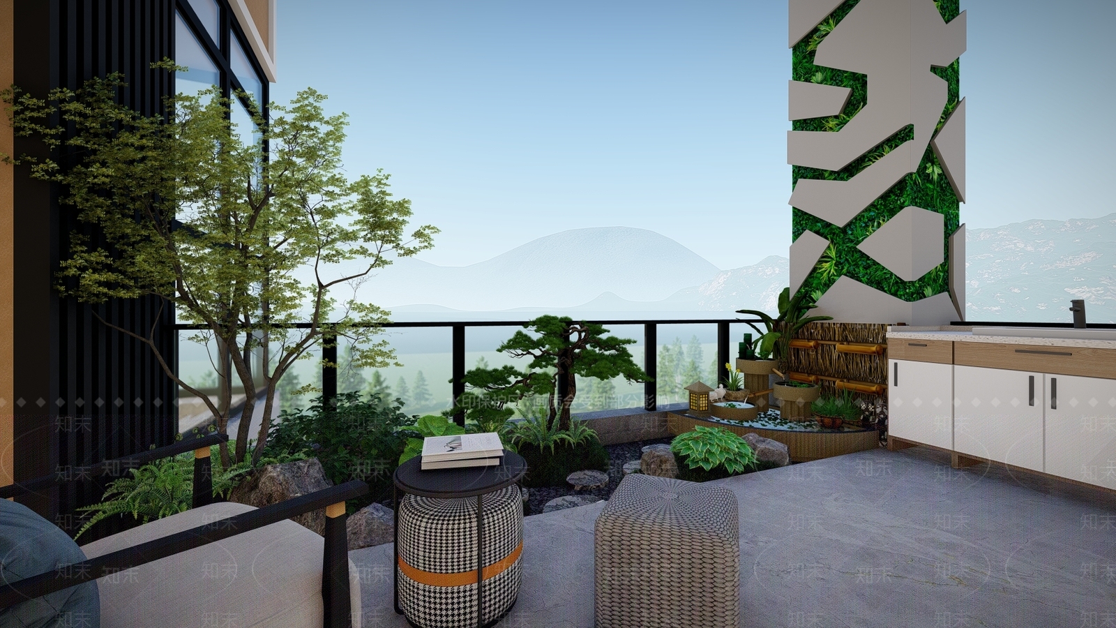 现代简约屋顶花园SU模型下载【ID:1187445236】
