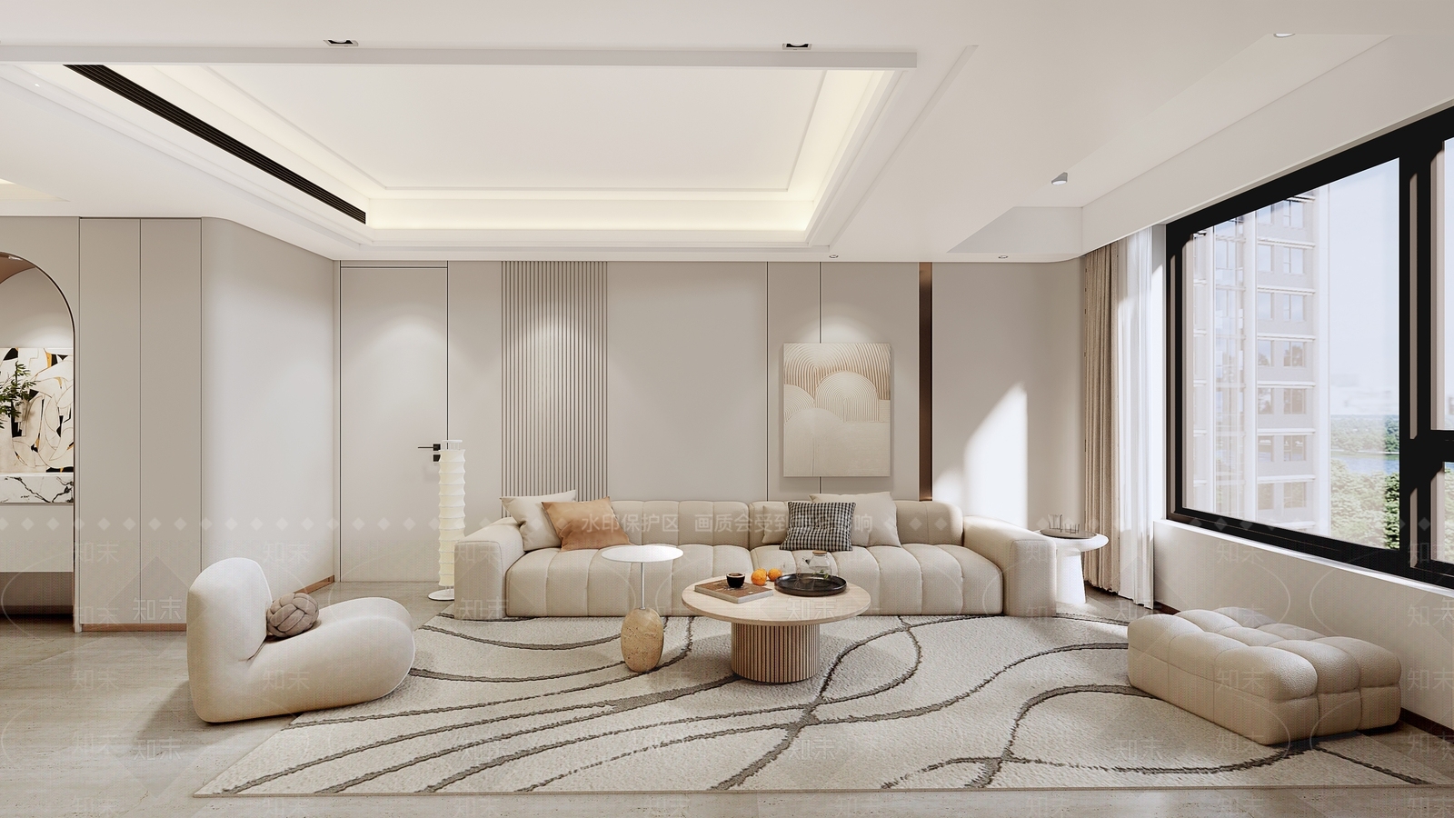 现代奶油家居客厅SU模型下载【ID:1187448774】