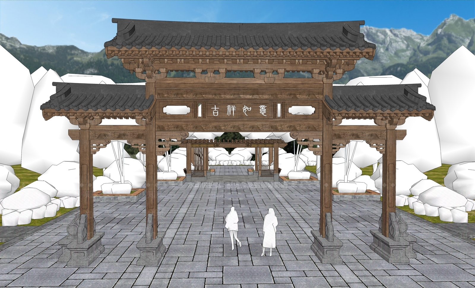 现代新中式牌坊牌楼SU模型下载【ID:1187455113】