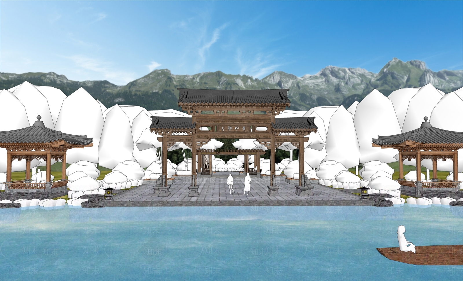 现代新中式牌坊牌楼SU模型下载【ID:1187455113】