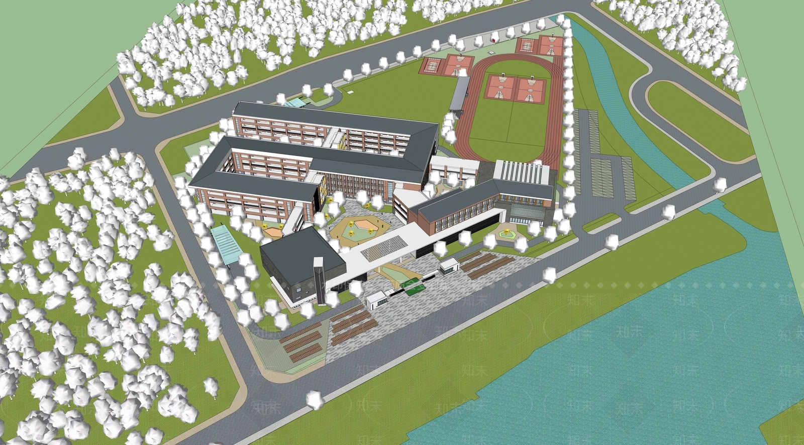 现代学校建筑SU模型下载【ID:1187458704】