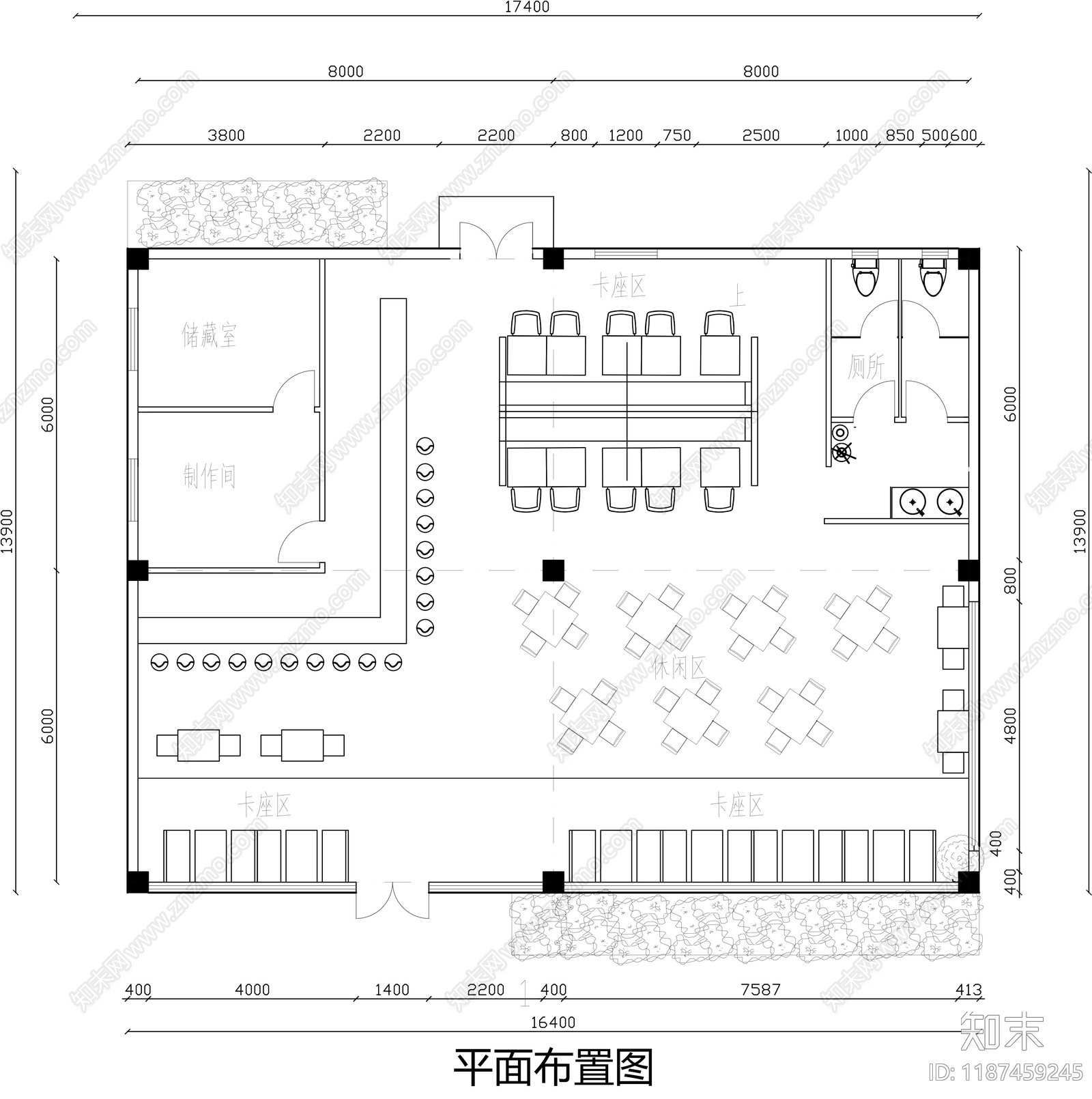 现代咖啡厅施工图下载【ID:1187459245】