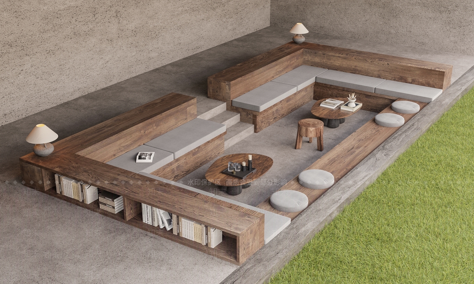 日式侘寂卡座沙发SU模型下载【ID:1187459636】