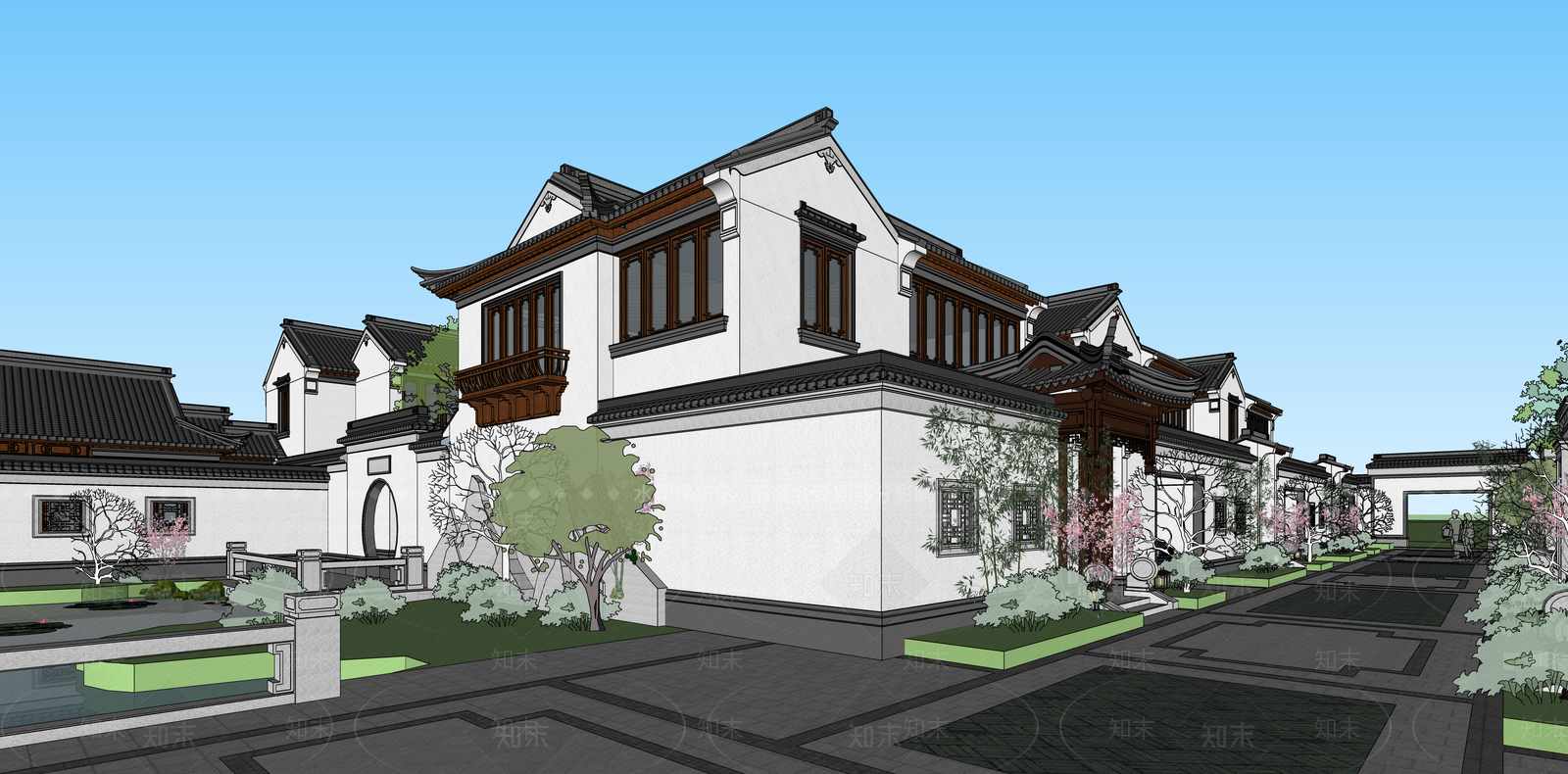 新中式中式多层住宅SU模型下载【ID:1187464865】