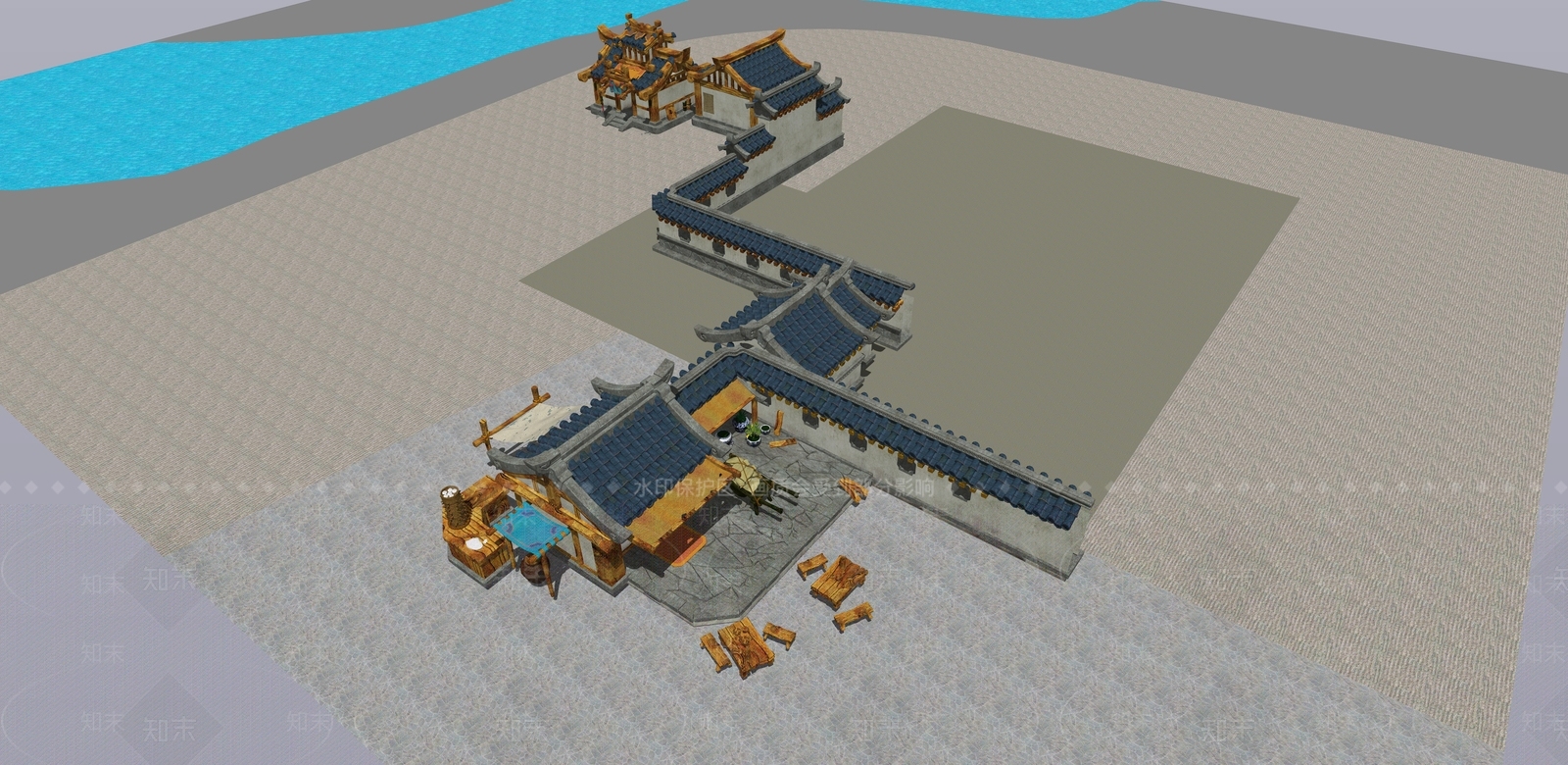 复古中式古建筑SU模型下载【ID:1187465089】