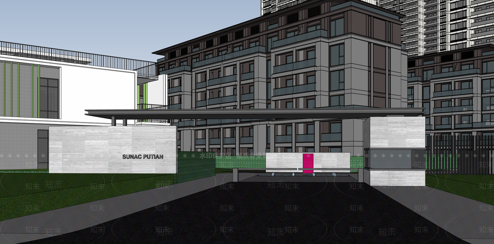 现代新中式小区建筑SU模型下载【ID:1187465537】