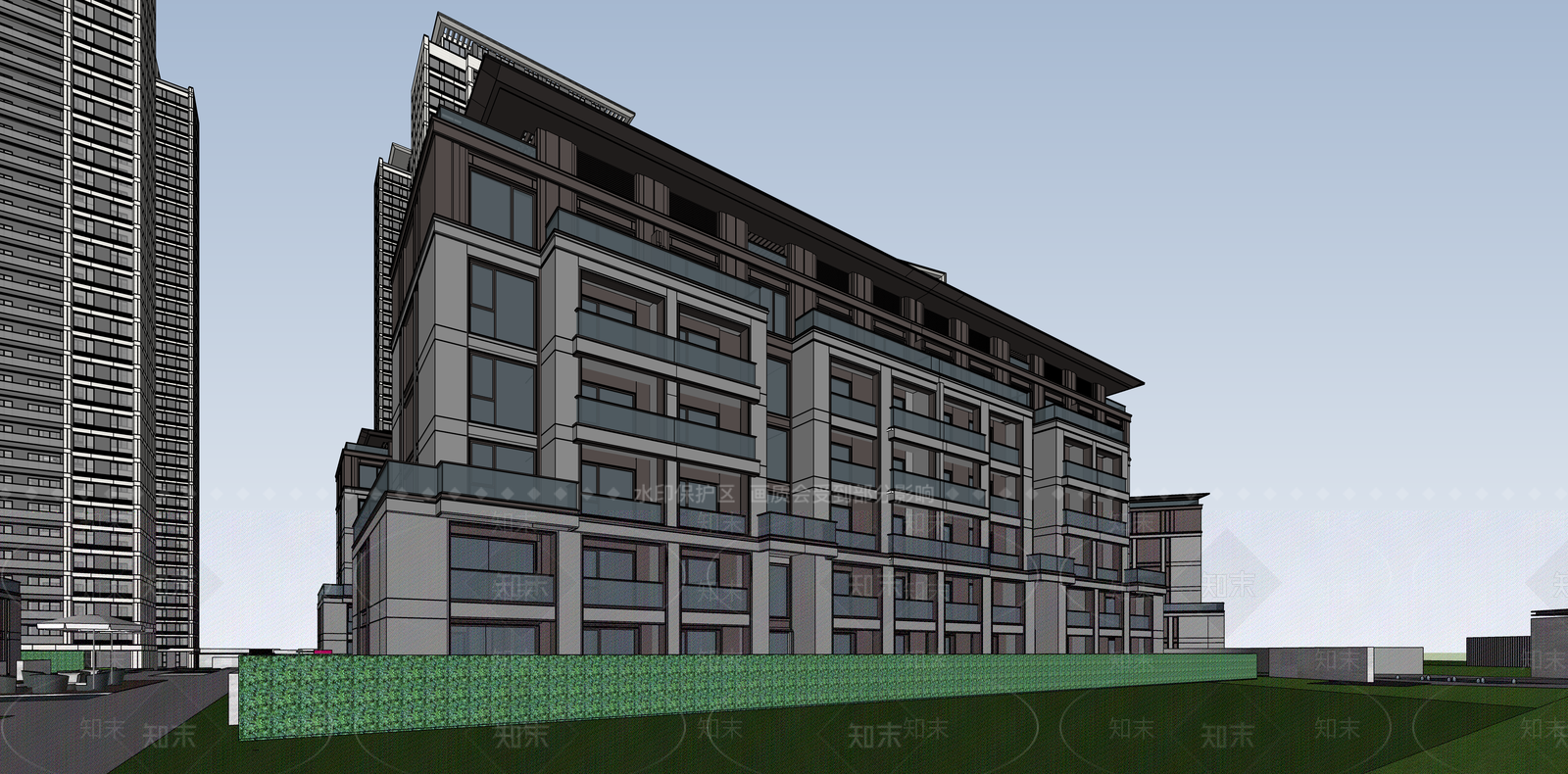 现代新中式小区建筑SU模型下载【ID:1187465537】