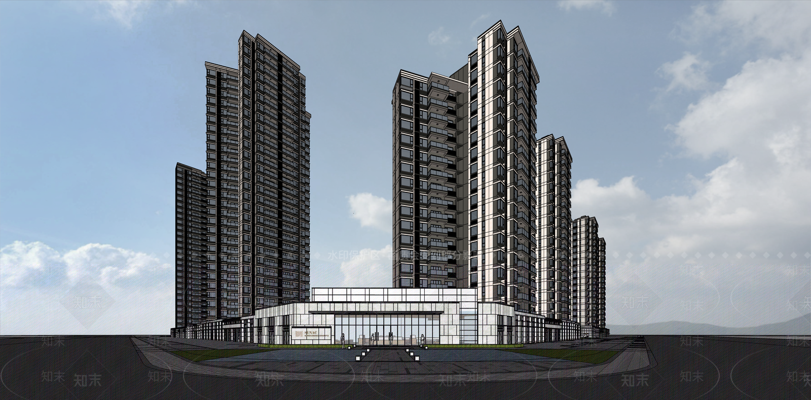 轻奢简欧小区建筑SU模型下载【ID:1187466333】