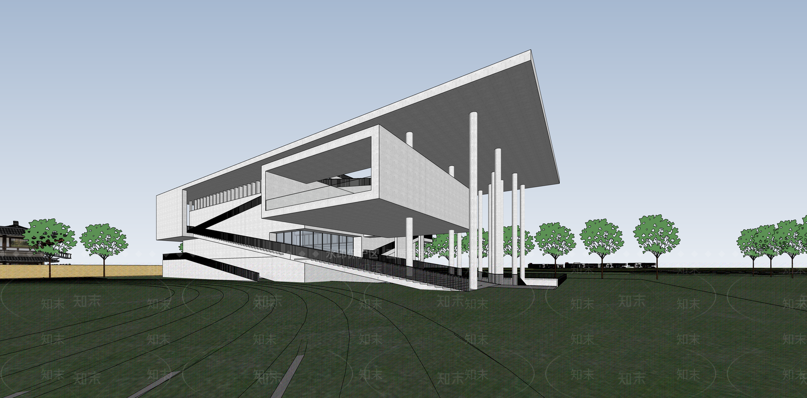 现代简约学校建筑SU模型下载【ID:1187466865】