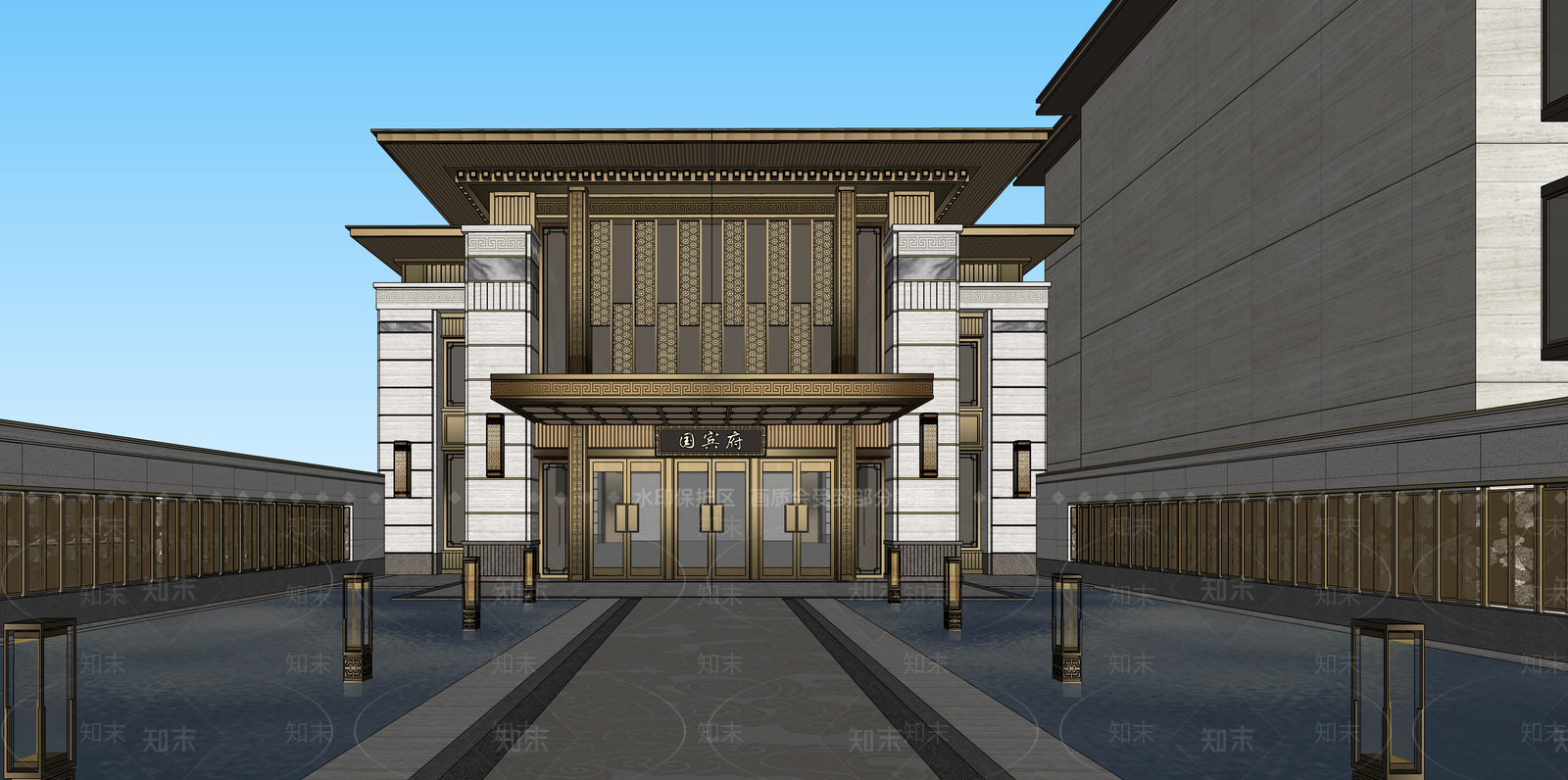 新中式中式小区建筑SU模型下载【ID:1187467551】