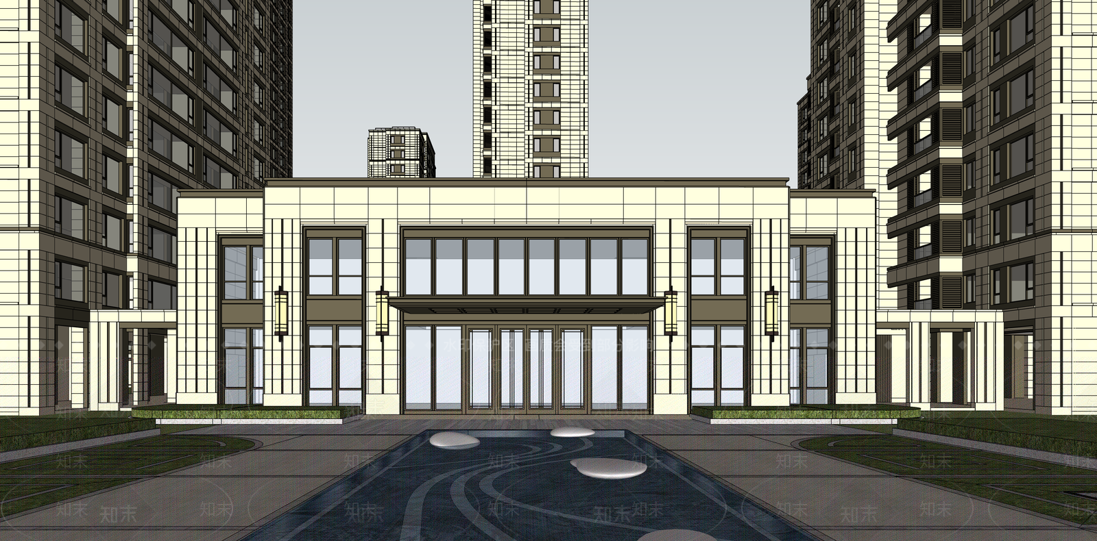 欧式简欧小区建筑SU模型下载【ID:1187469045】