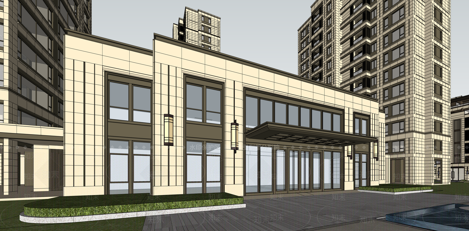 欧式简欧小区建筑SU模型下载【ID:1187469045】