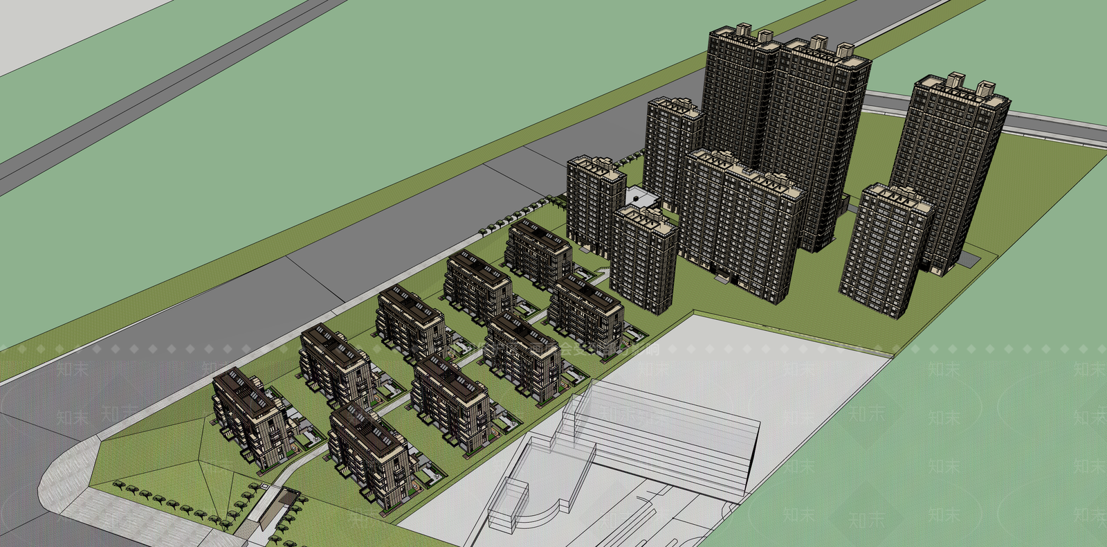 欧式简欧小区建筑SU模型下载【ID:1187469045】