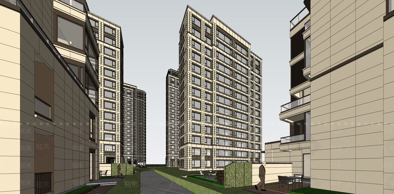 欧式简欧小区建筑SU模型下载【ID:1187469045】